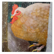 Winter Hen Ceramic Kitchen Tile
