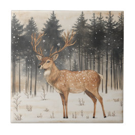 Azulejo Winter Majesty Stag Winter Scene