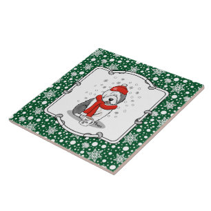 Azulejo Winter (rojo) Viejo perro pastor inglés gris 1 fer