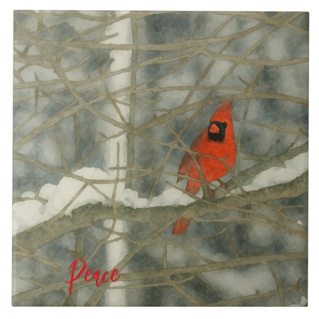 Azulejo Winter Watercolor Cardinal (Frente)
