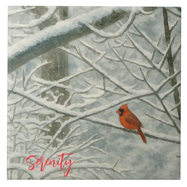 Azulejo Winter Watercolor Cardinal (Frente)