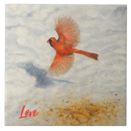 Azulejo Winter Watercolor Cardinal in Flight