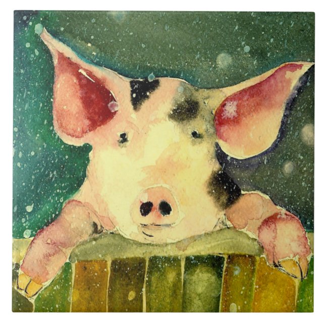 Azulejo Winter Wonderland Pig Ceramic Kitchen Tile (Frente)