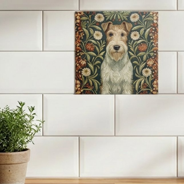 Azulejo Wire Fox Terrier al estilo floral de William Morri (Subido por el creador)