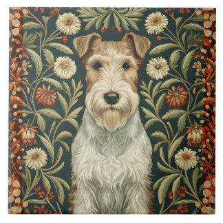 Azulejo Wire Fox Terrier in William Morris Floral Style