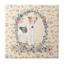 Wire Haired Fox Terrier Dog Paw Print Floral Cute