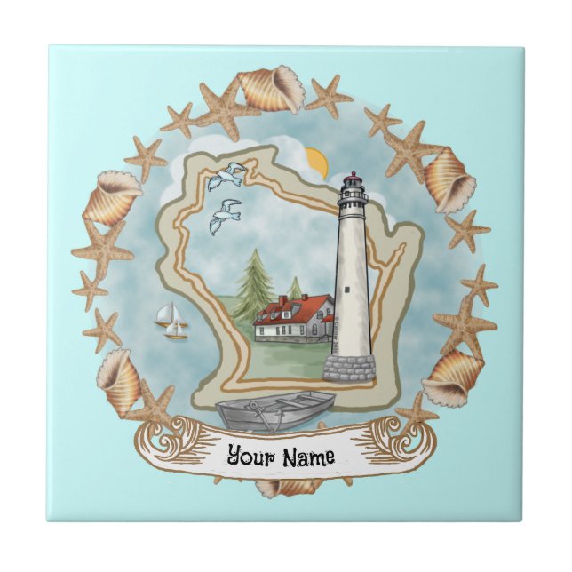 Azulejo Wisconsin Shells Lighthouse Tile (Frente)