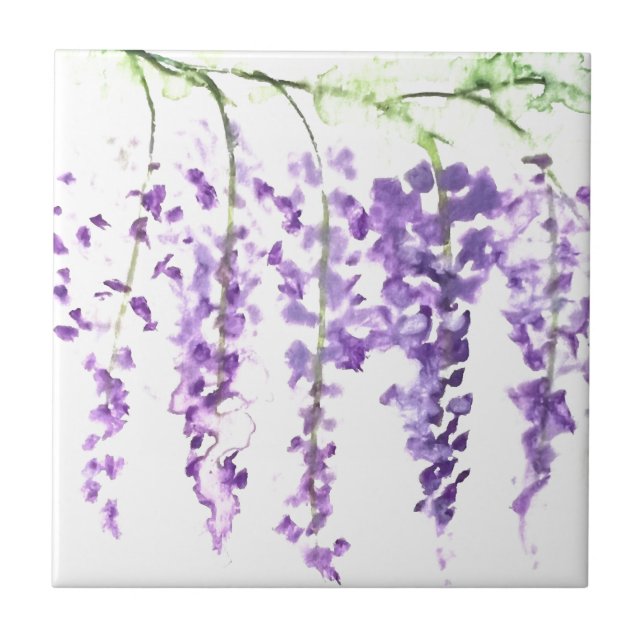 Azulejo Wisteria Flores acuáticas púrpuras botánicas (Frente)