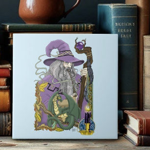 Azulejo Wizard Dragon Fantasy Purple