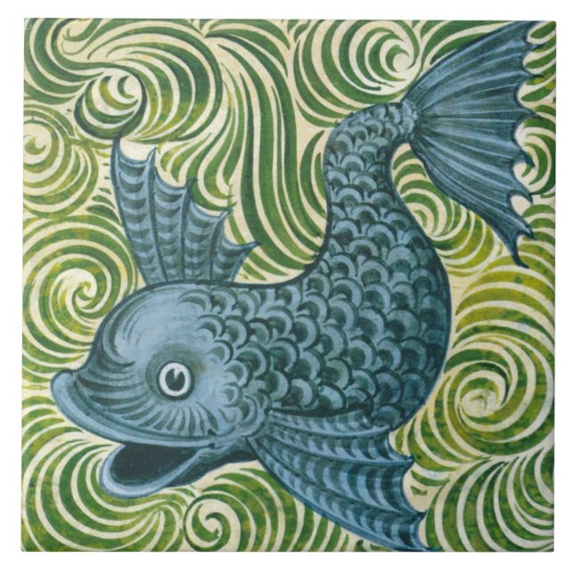 Azulejo Wm De Morgan Izquierda Frente Al Delfín Azul Tile  (Frente)