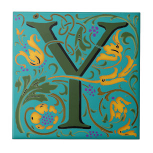 Azulejo Wm Morris Ornate Letra Inicial "Y" Tile Cerámico
