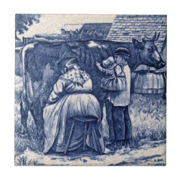 Azulejo WmWise Minton Country Farm Family Cow Tile Repro