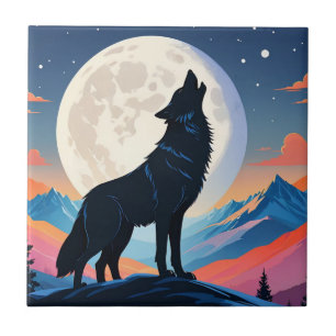 Azulejo Wolf Howling At The Moon