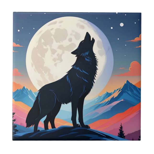 Azulejo Wolf Howling At The Moon (Frente)