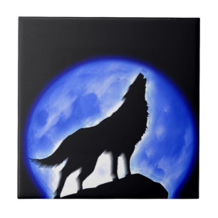 Azulejo Wolf Howling en la Luna