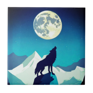 Azulejo Wolf Howling en la luna llena