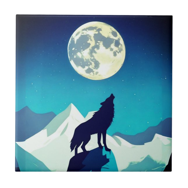 Azulejo Wolf Howling en la luna llena (Frente)