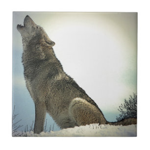 Azulejo Wolf Howling in Snow