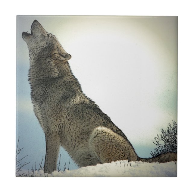 Azulejo Wolf Howling in Snow (Frente)