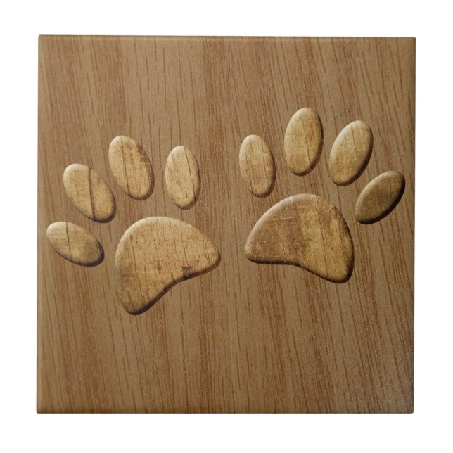 Azulejo Wood Dog Paw Prints (Frente)