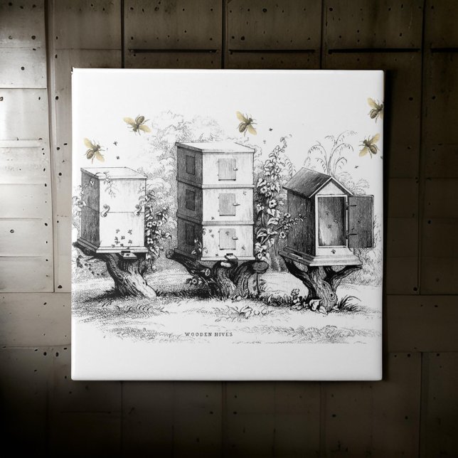 Azulejo Wooden Bee Hives La apicultura Beige Negro | (Subido por el creador)