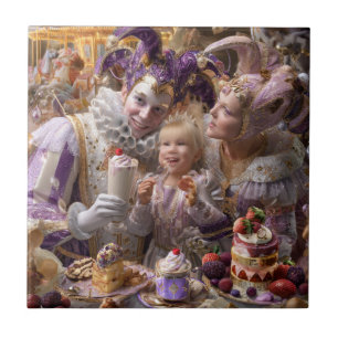 Azulejo "Wooden Memory Box: Carousel of Sweets and Love in