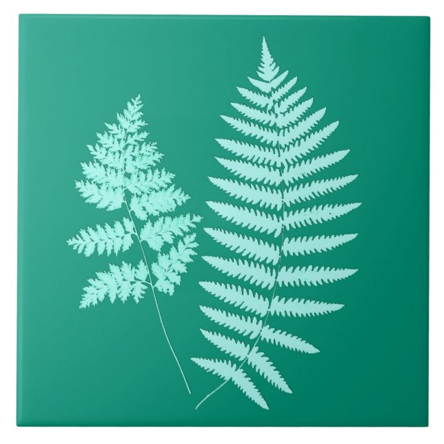 Azulejo Woodland Fern, Turquesa y Aqua (Frente)