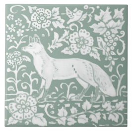 Azulejo Woodland Fox Sage Green Floral Nature Design