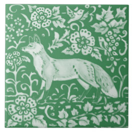 Azulejo Woodland verde esmeralda Cute Fox Intricate Floral