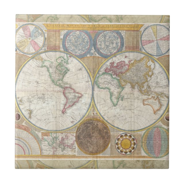 Azulejo World Travel Map Antiguo Vintage (Frente)