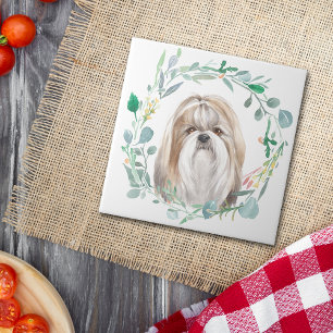 Azulejo Wreath de acuarela Shih-Tzu
