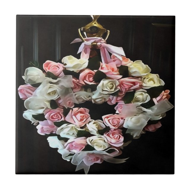 Azulejo Wreath decorativa de rosas y cintas (Frente)