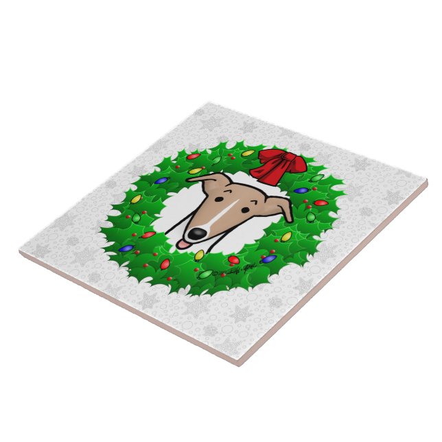 Azulejo Wreath & Lights Whippet - Amanecer y blanco (Lado)
