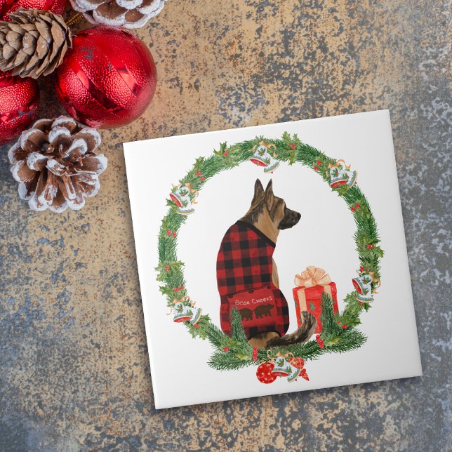 Azulejo Wreath, Navidades de perro pastor de Alemania (Subido por el creador)