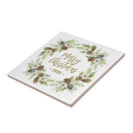 Azulejo Wreath, Navidades de Pines Florales Verdes