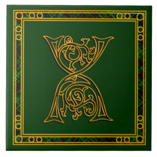 Azulejo X Monograma "Oro irlandés en verde" Mosaico cerá
