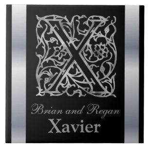 Azulejo X Monograma y nombre "Besque on Black" Tile cerámi