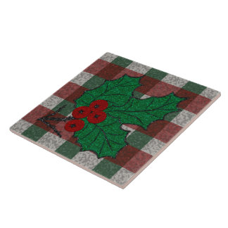 Azulejo Xmas Gingham de los años 1940 de 6" x 6"