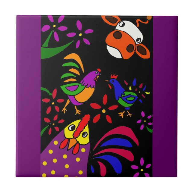 Azulejo XX animales del campo del arte popular (Frente)