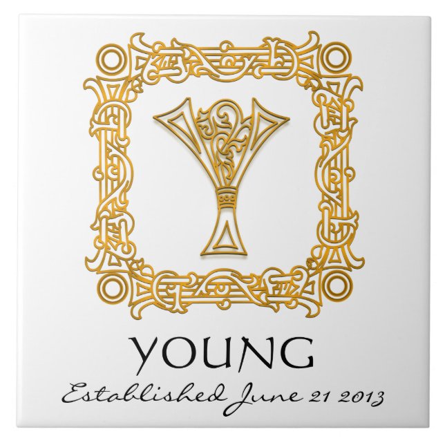 Azulejo "Y" Apellido Boda Aniversario Día Monograma Tile (Frente)