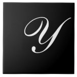 Azulejo Y Monograma Blanco inicial en negro<br><div class="desc">Monograma clásico de letra blanca sobre fondo negro,  Y.</div>