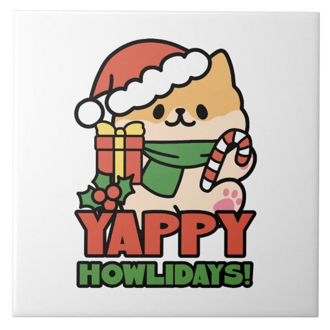 Azulejo Yappy Howlidays - Personalizado de perros Navidade (Frente)