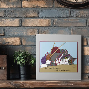 Azulejo Yarn Knitting Funny Cat