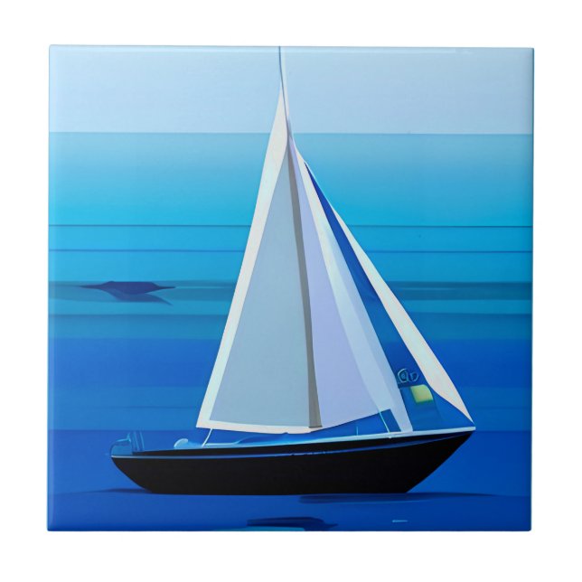 Azulejo Yate bajo la vela, azul cobalto (Frente)