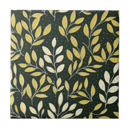 Azulejo Yellow and Cream Leafy Branches Pattern 