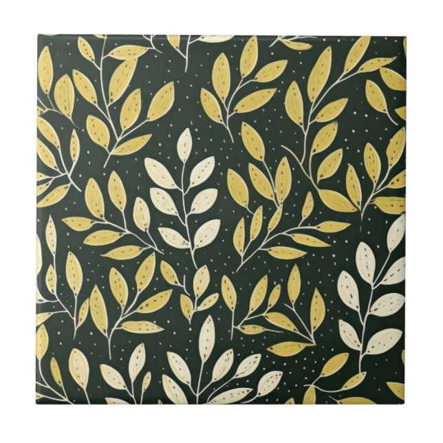 Azulejo Yellow and Cream Leafy Branches Pattern  (Frente)