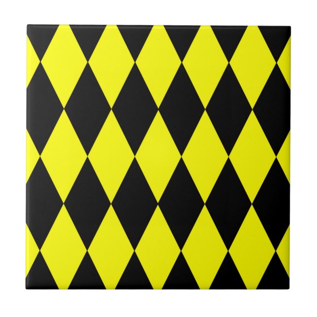 Azulejo Yellow Black Harlequin Diamonds Checkers Design  (Frente)