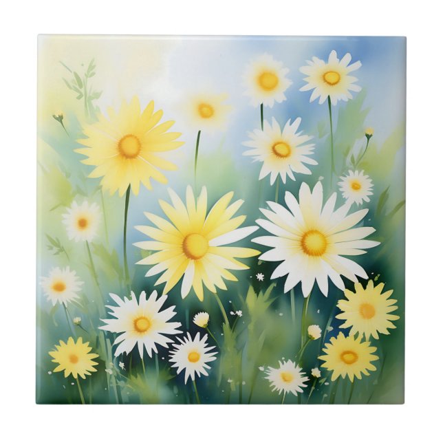 Azulejo Yellow Daisies Watercolor Meadow (Frente)