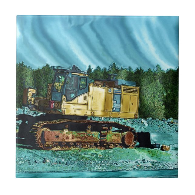 Azulejo Yellow Excavator Earth-Mover Art Gift (Frente)