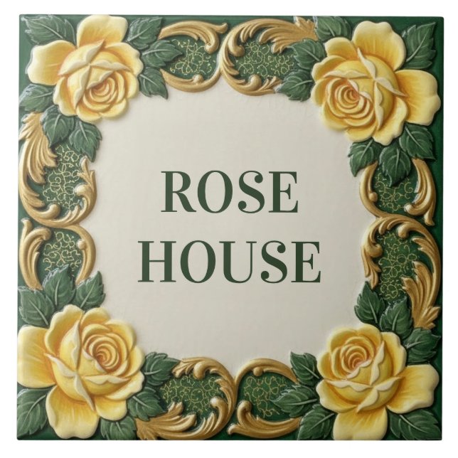 Azulejo Yellow Rose Floral Custom House Name Sign Plaque (Frente)